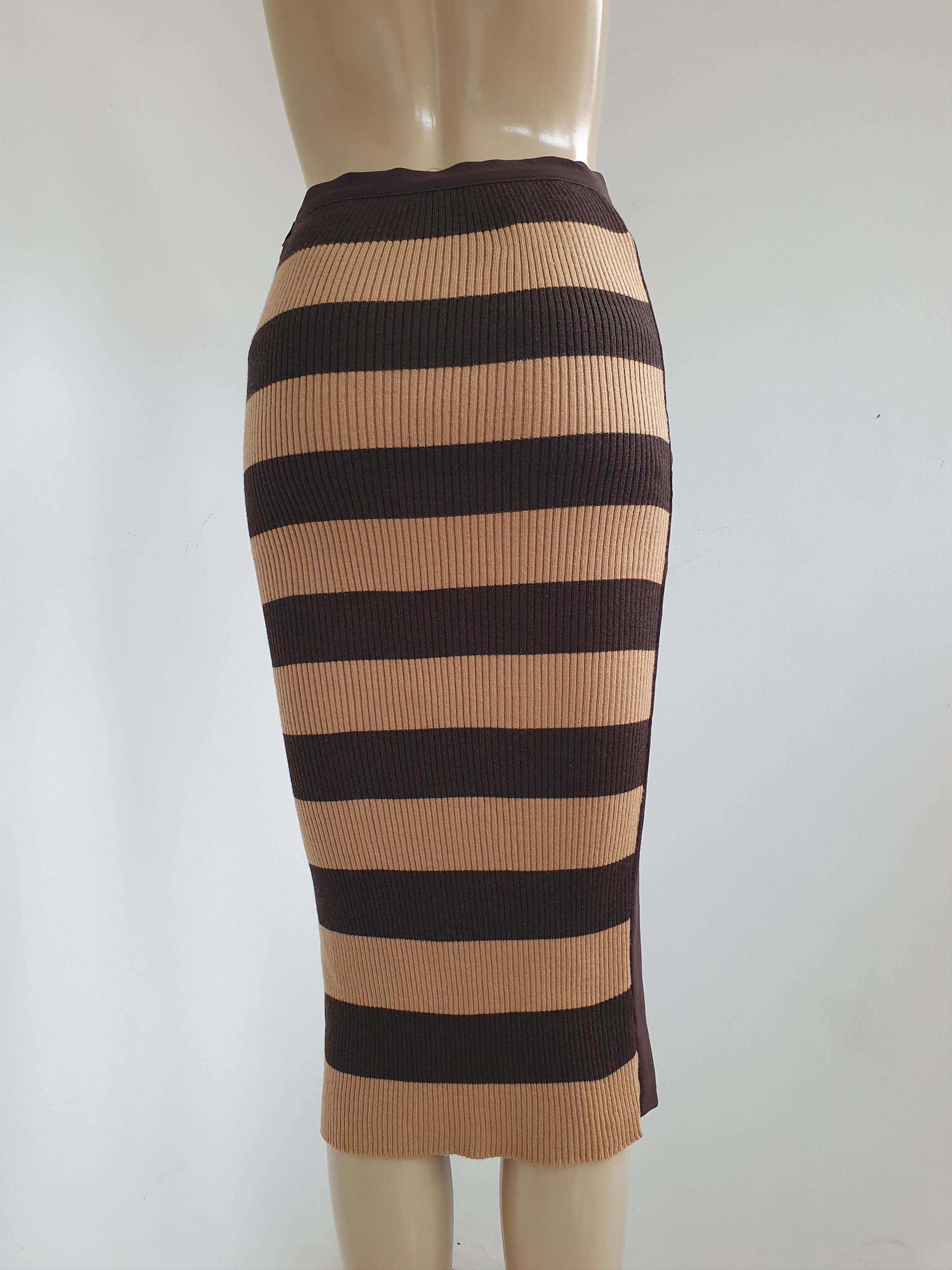 image of Dolce Gabbana Wool Striped Midi Skirt in Brown, Women's (Size 26)