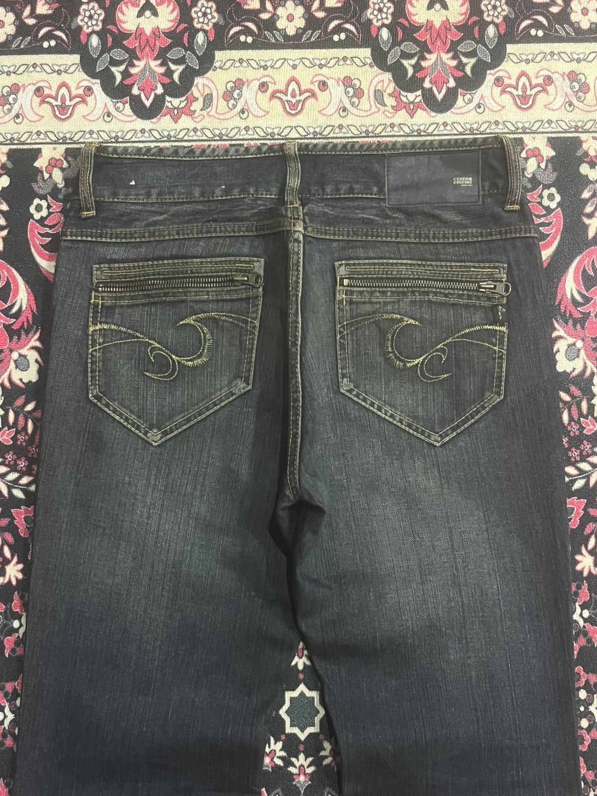 14th Addiction Japanese Custom Culture Dark Washed Distressed Flare Jeans Size US 30 / EU 46 - 7 Thumbnail
