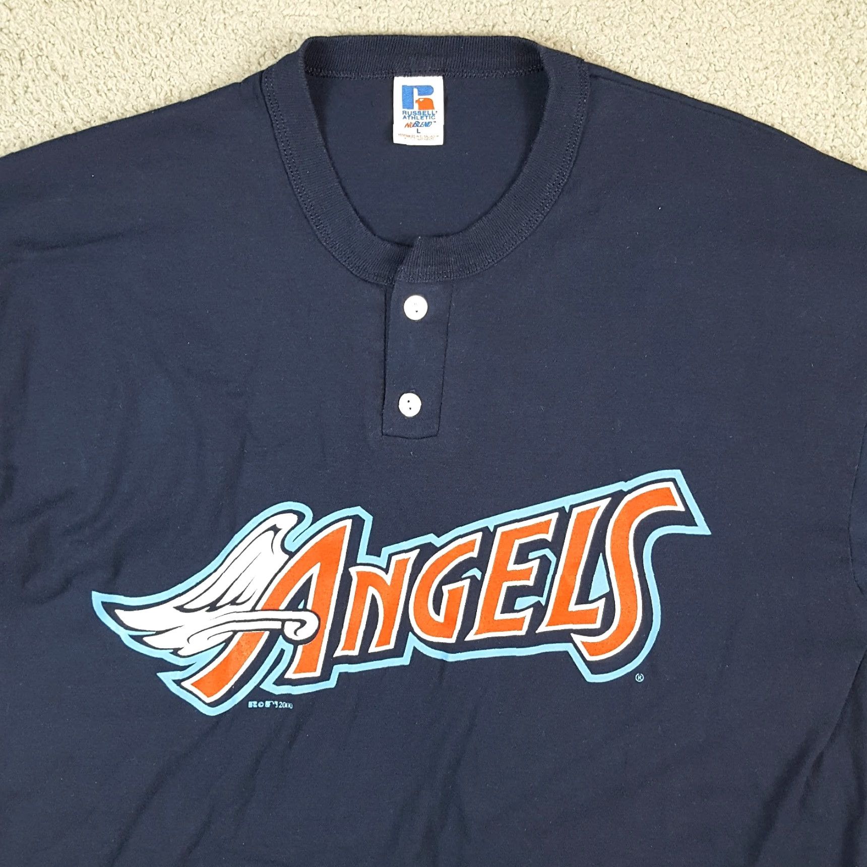 Russell Athletic VINTAGE Los Angeles Angels Men's MLB Baseball T Shirt Henley 2000s Y2K Size L Blue Cotton Russell Athletic Embroidered Logo Crew Neck Short Sleeve Size US L / EU 52-54 / 3 - 2 Thumbnail