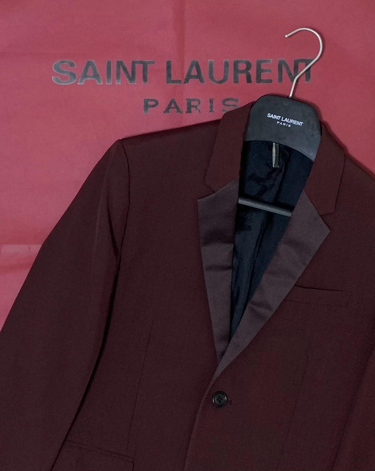 Dior Dior Homme 14ss Burgundy Satin Notch Lapel Blazer Size 44R - 7 Thumbnail