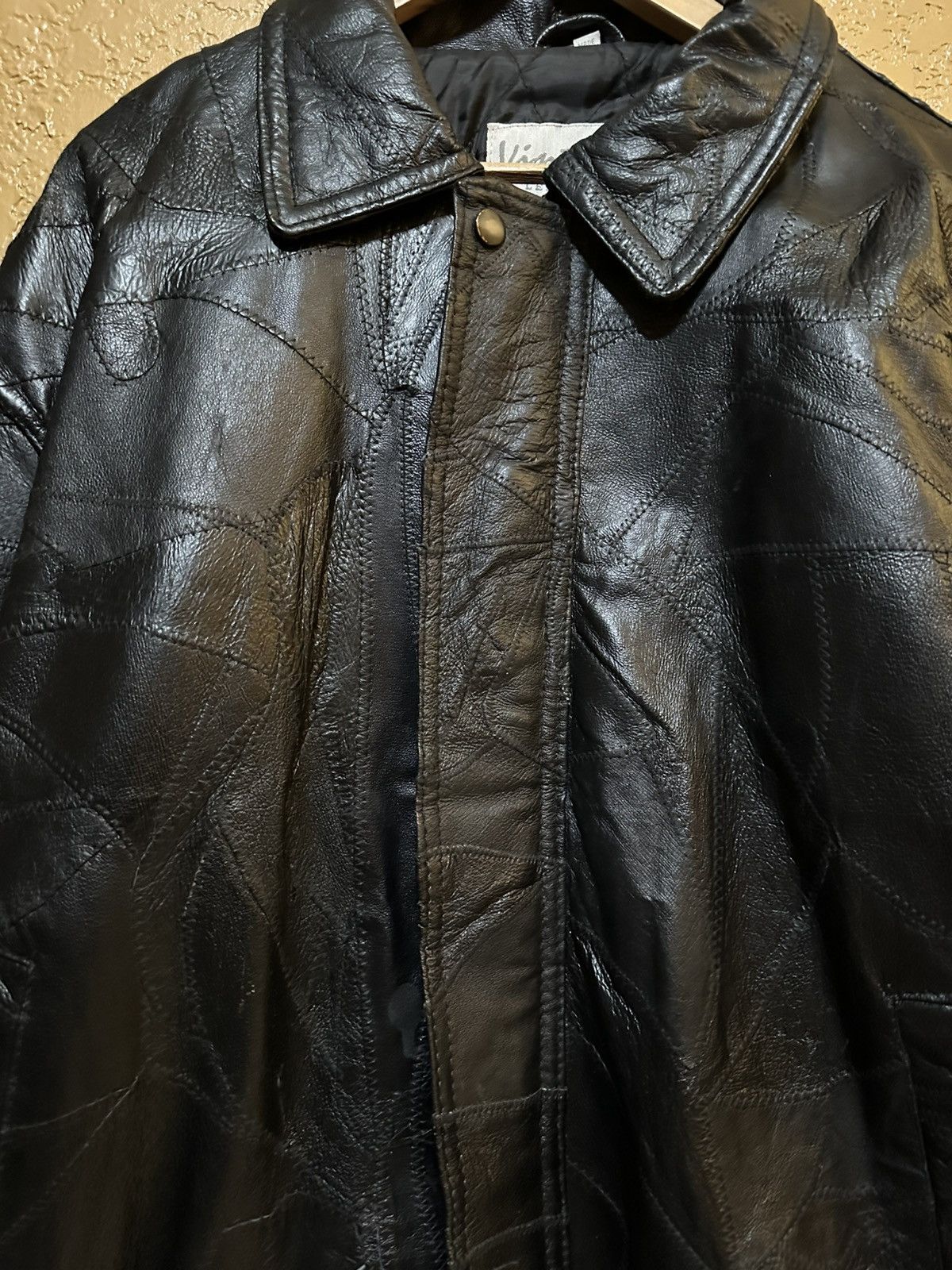 Vintage 🪡 Vintage Black Leather Patchwork Bomber Jacket Size US XL / EU 56 / 4 - 7 Thumbnail