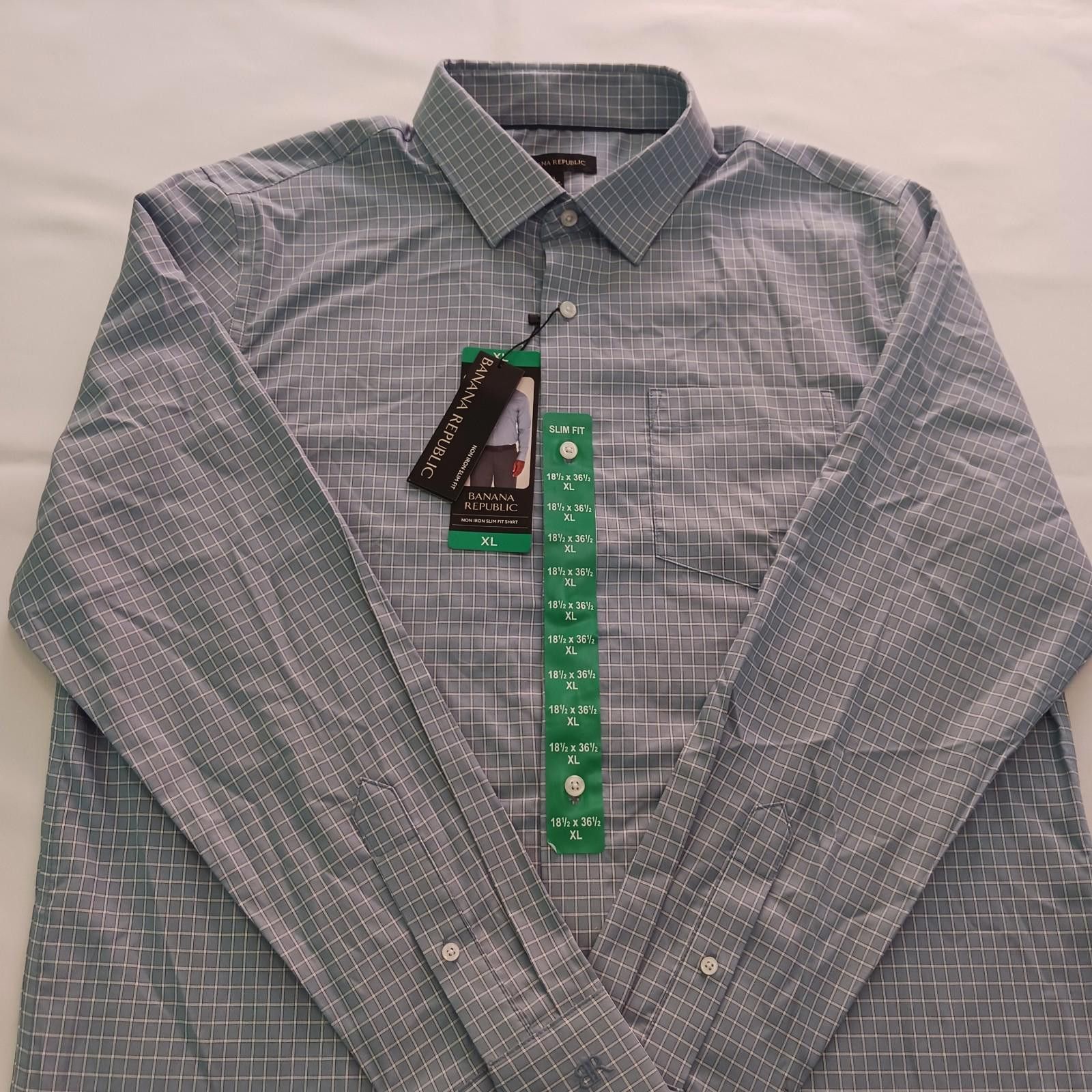 Banana Republic Banana Republic Men's XL Blue Plaid Cotton Slim Fit Shirt Size US XL / EU 56 / 4 - 9 Thumbnail