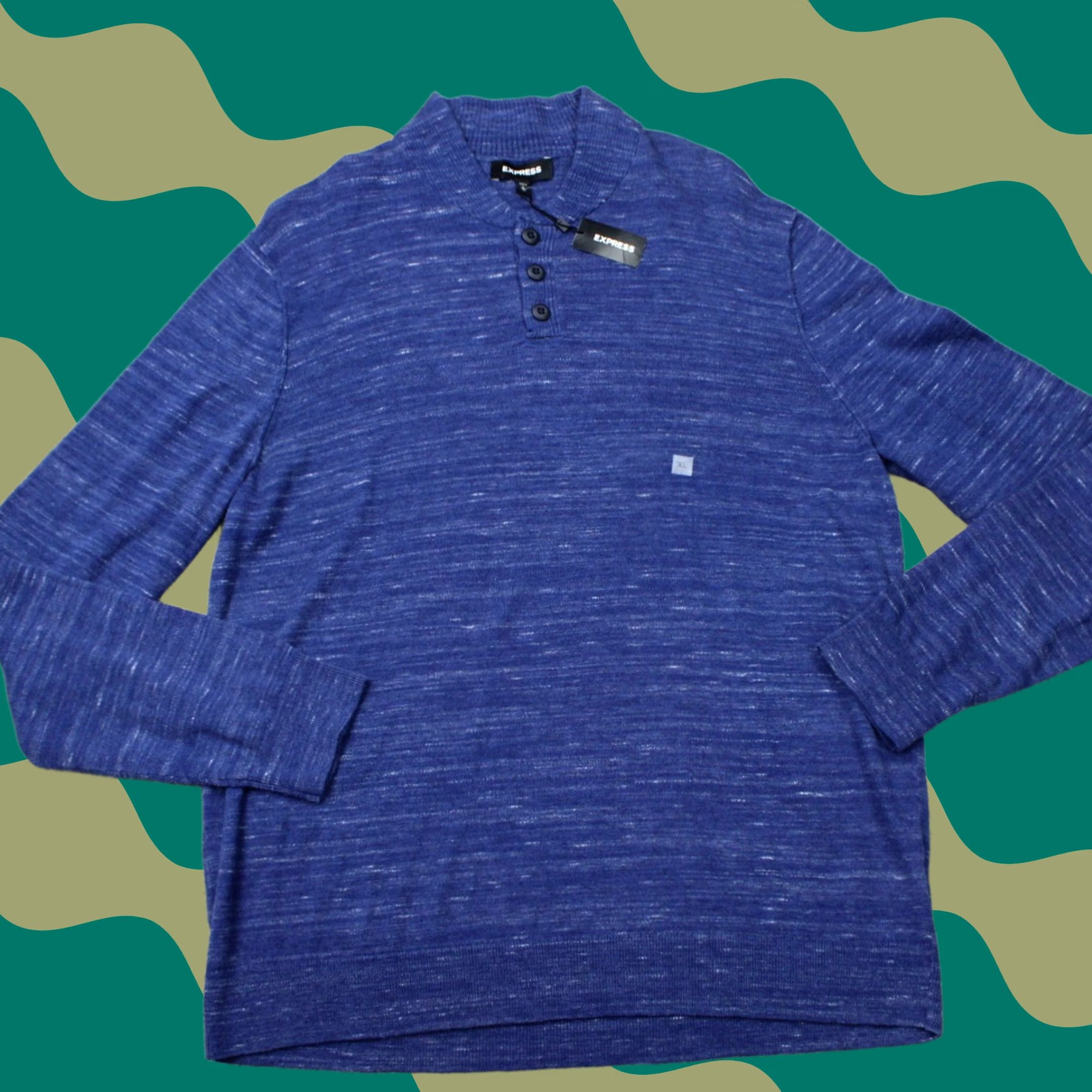 Express Express Sweatshirt Mens XL Blue Henley Cotton/Nylon/Wool Long Sleeve Shirt Size US XL / EU 56 / 4 - 1 Thumbnail