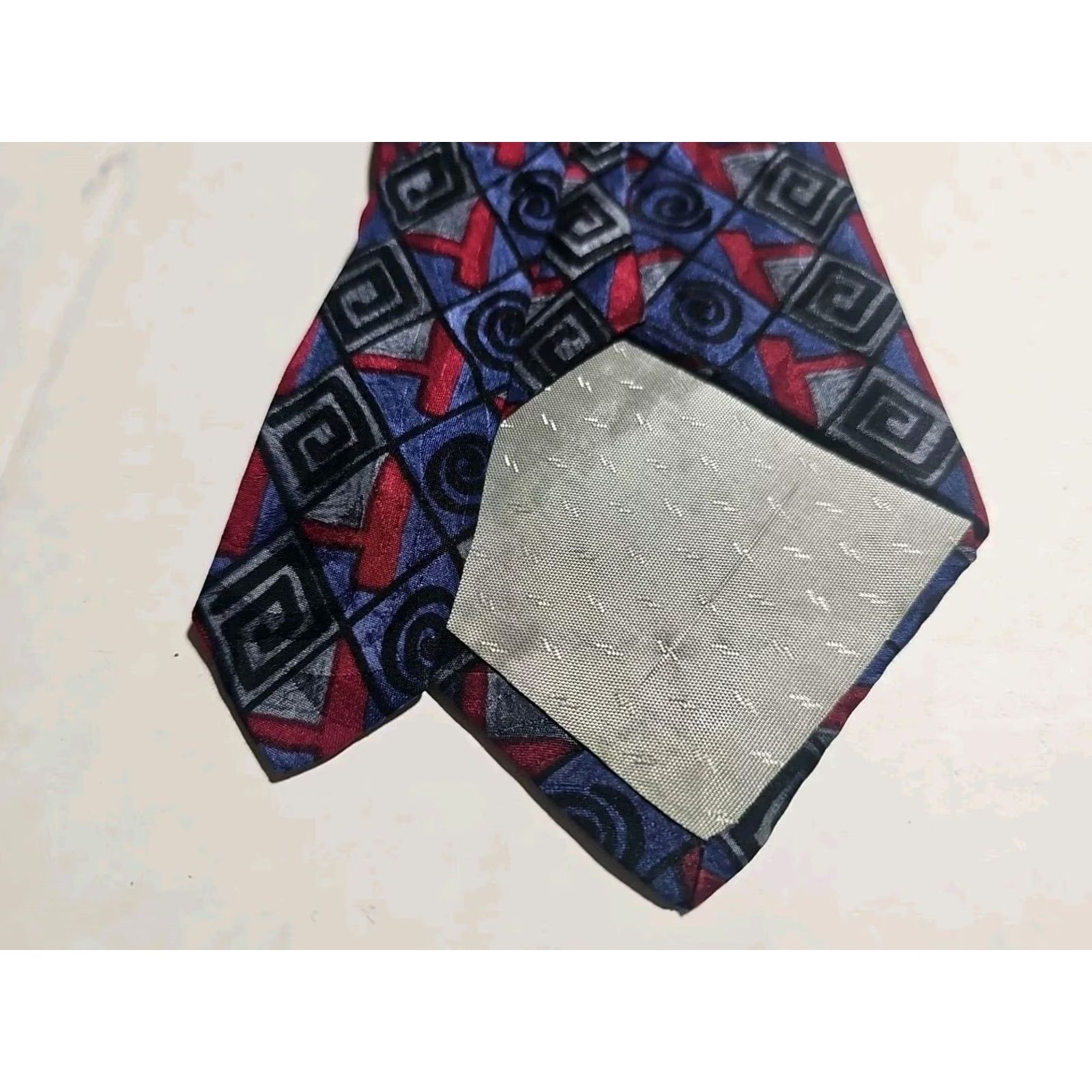 Albert Nipon Albert Nipon Studio Geometric Silk Neck Tie 57”L 4”W Blue Multi-Color USA Men Tie Size ONE SIZE - 4 Thumbnail