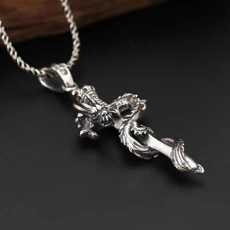 Jewelry × Vintage Punk Dragon Winding Knight Holy Sword Pendant Necklace Size ONE SIZE - 2 Thumbnail