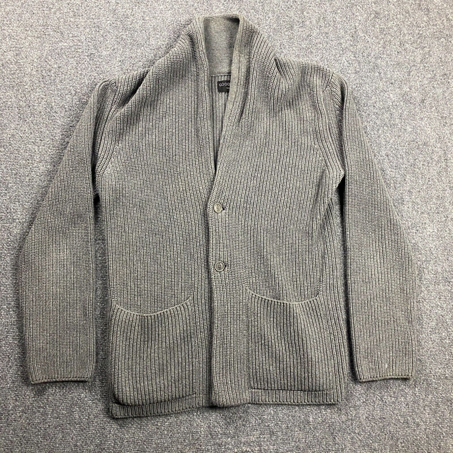 image of Vintage Goodlife Cardigan Men's Large Gray Knit Sweater Heavyweight 100% Cotton in White