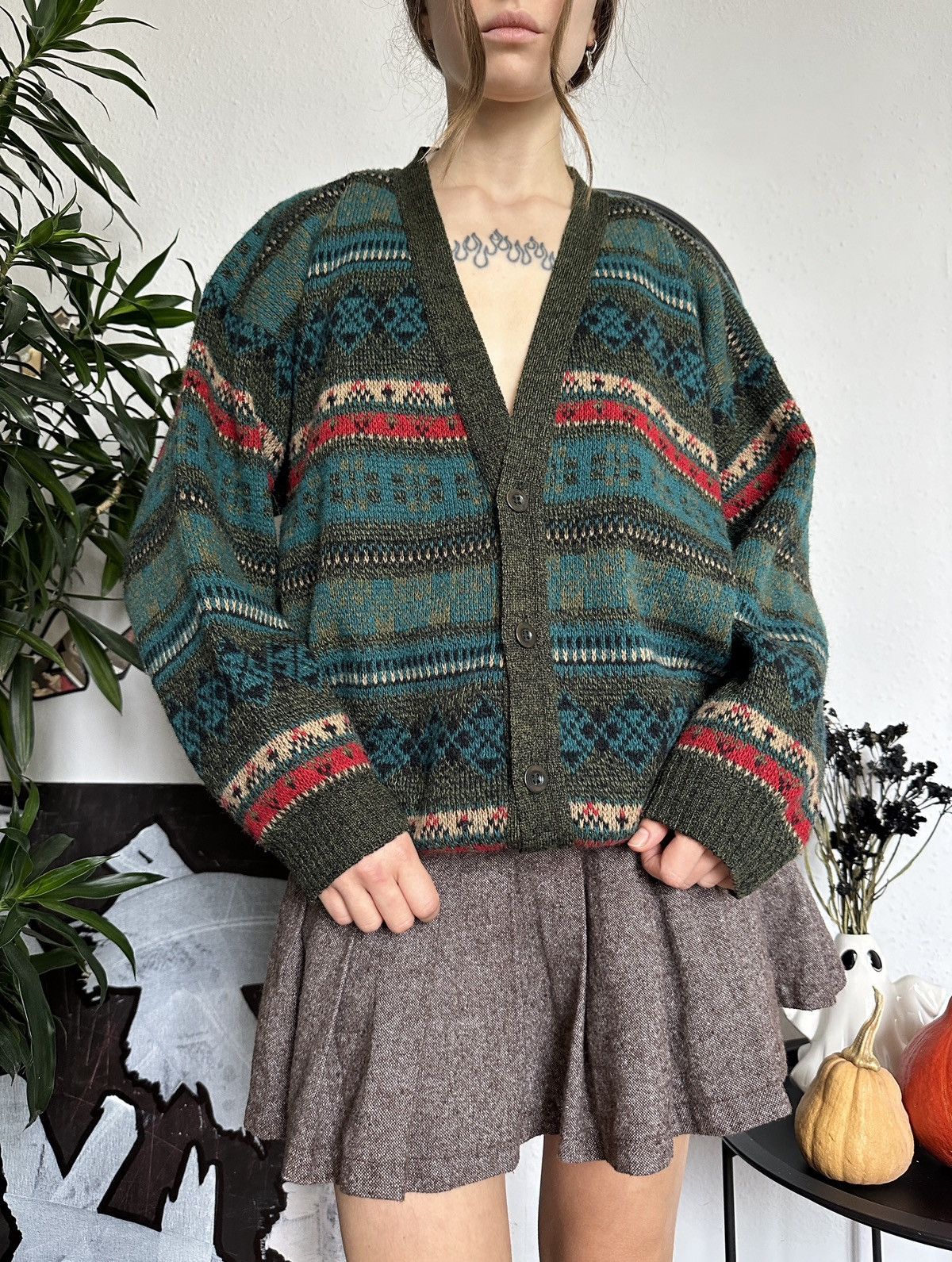Designer × Vintage Cozy Gilmorgirl Vintage Geometric Knit Cardigan Sweater Size M / US 6-8 / IT 42-44 - 2 Thumbnail