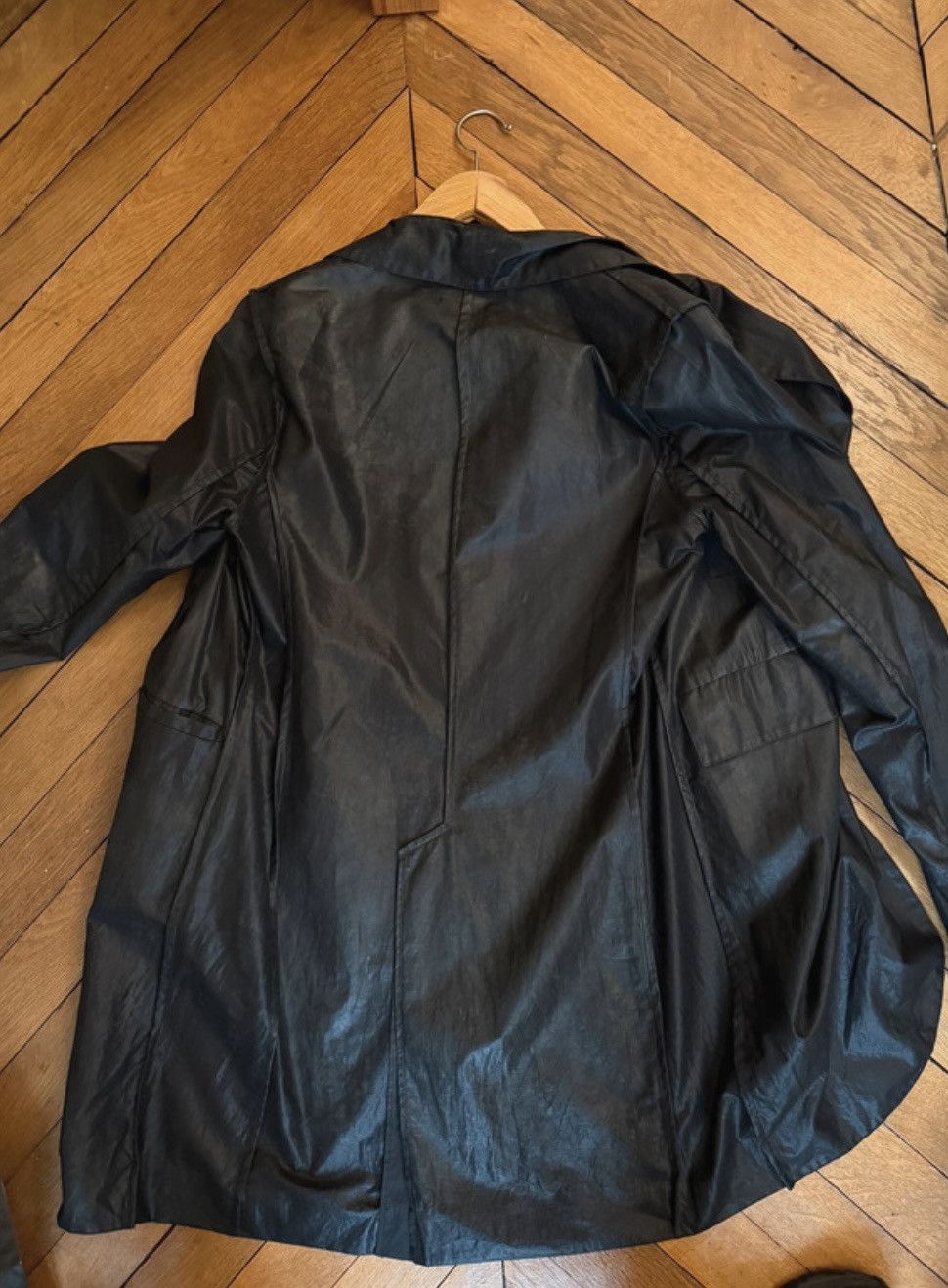 Sandrine Philippe Sandrine Philippe Black waxed long blazer Size 46S - 4 Thumbnail