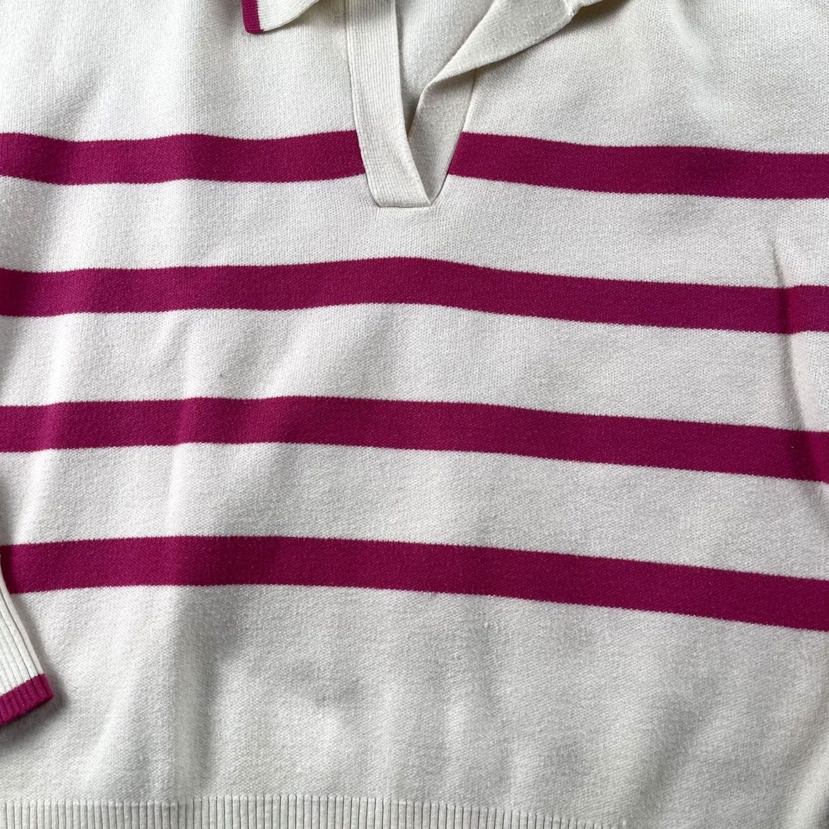 Vintage VINTAGE Max Studio Sweater Womens M Collared Striped Knit White Pink Pullover Size M / US 6-8 / IT 42-44 - 2 Thumbnail