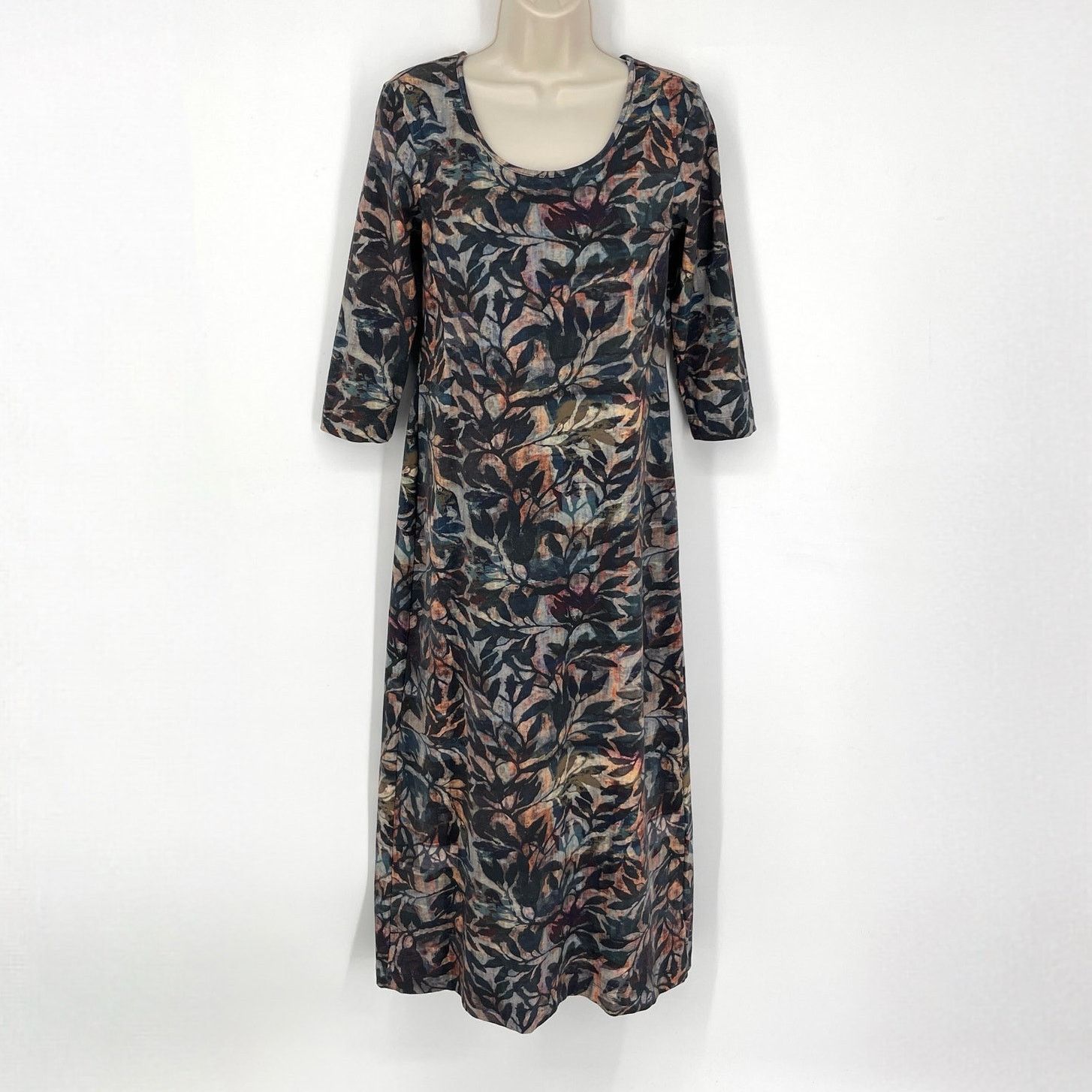 Peruvian Connection NEW Painted Vine Dress M 3/4 Sleeve Midi