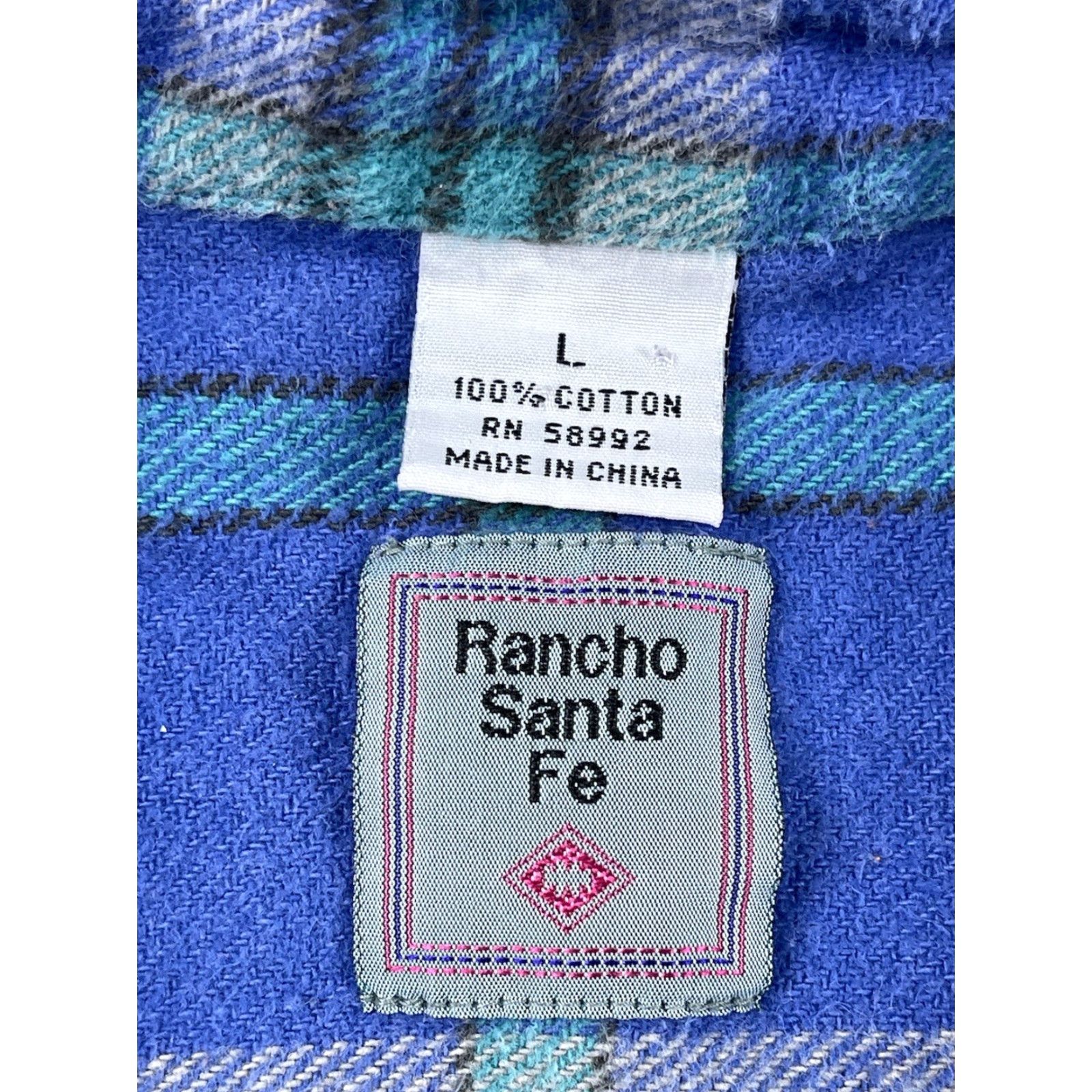 Vintage VINTAGE Rancho Santa Fe Flannel Shirt Men's L Blue Plaid Western Cowboy Button-Up 80s 90s Size US L / EU 52-54 / 3 - 3 Thumbnail