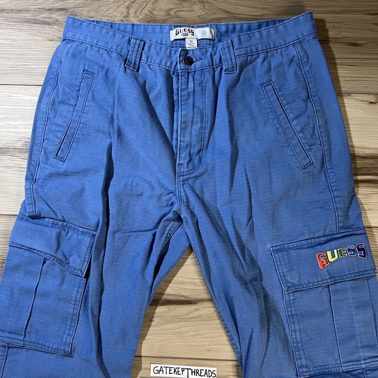 Guess × J Balvin Guess J Balvin Cargo Pants Blue Ripstop 2020 Rainbow Logo Size US 33 - 2 Thumbnail