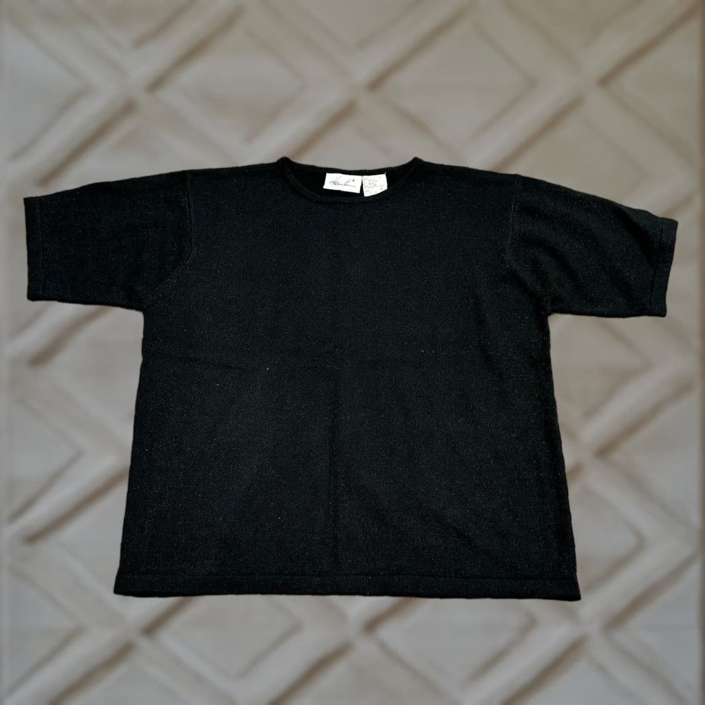 Lee Kathie Lee Vintage Black Metallic Knit Short Sleeve Sweater Womens Large Size L / US 10 / IT 46 - 1 Thumbnail