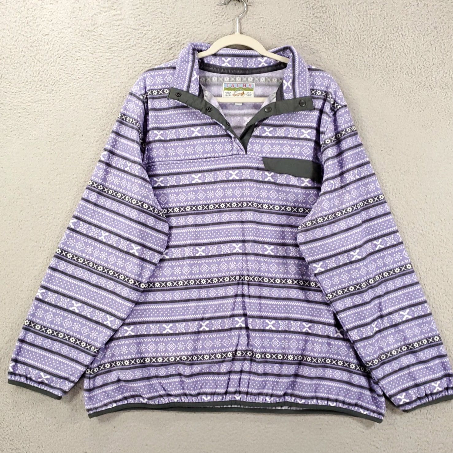 Vintage Womens JACHS Fleece Jacket 2XL Purple Geometric Stripe Cozy Snap Neck Casual Size XXL / US 16-18 / IT 52-54 - 2 Thumbnail