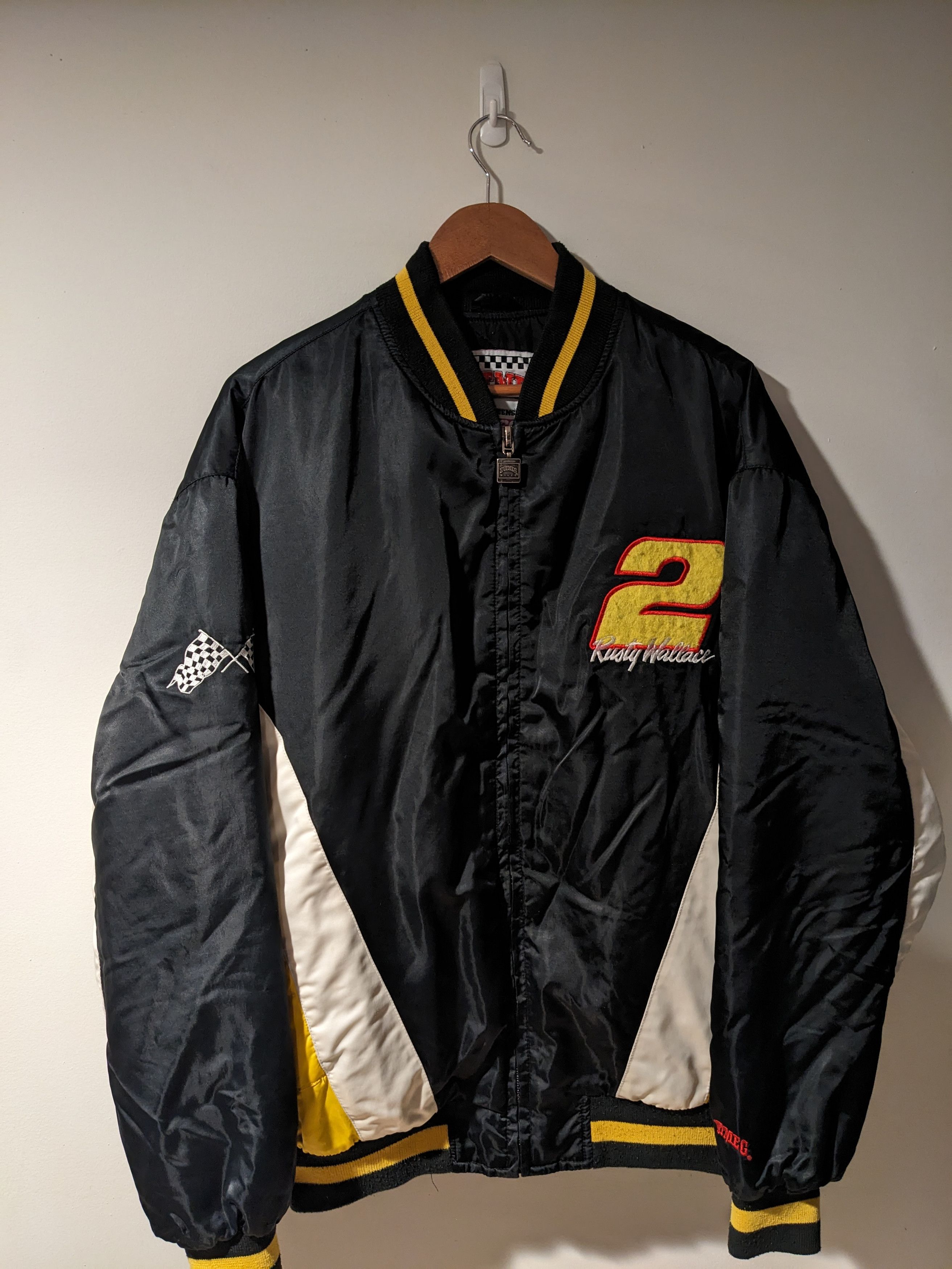 NASCAR × Vintage Vintage 90s Rusty Wallace Nascar Speedway Black Large Jacket Size US L / EU 52-54 / 3 - 3 Thumbnail