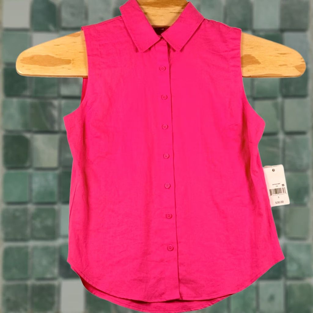 Vintage Ophelia Roe Womens S Pink Sleeveless Button Down Shirt Linen Blend Barbiecore Size S / US 4 / IT 40 - 1 Thumbnail
