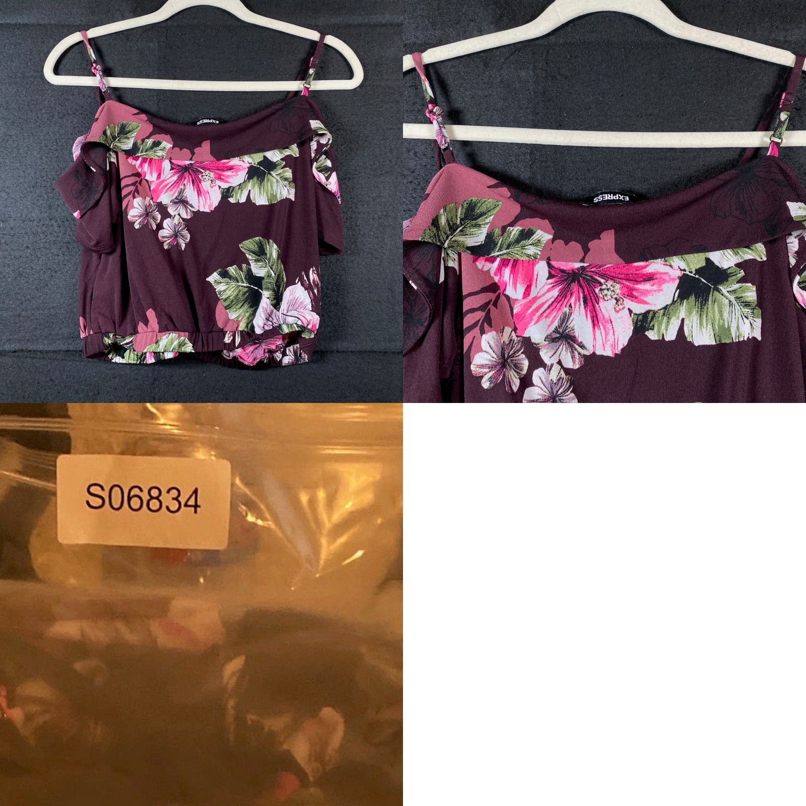 Express Express Blouse Womens Purple Multi Floral V Neck Cold Shoulder Crop Top S Size S / US 4 / IT 40 - 8 Thumbnail