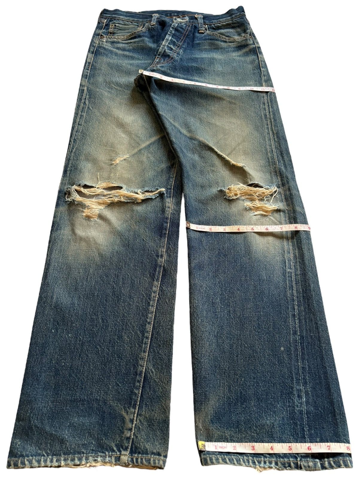 Japanese Brand Vintage Japanese Brand Selvedge Rusty Wash Rip Loose Jeans Size US 29 - 14 Thumbnail
