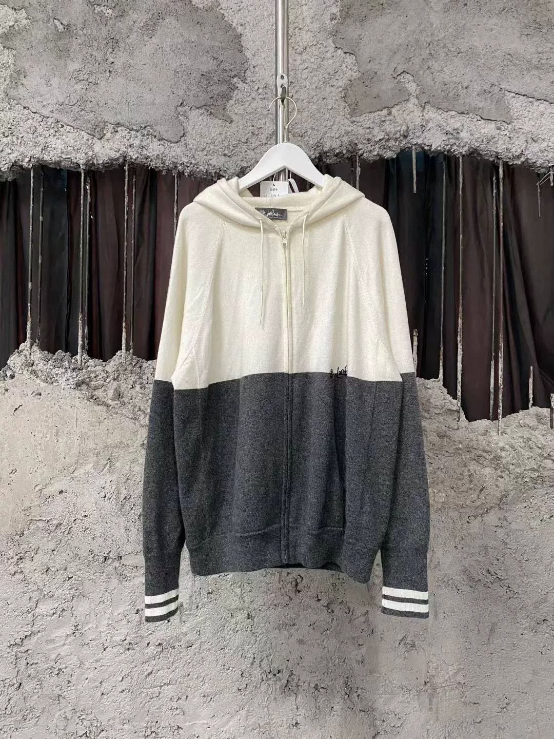 Hiroshi Fujiwara Loro Piana Gray White Cashmere Knit Hoodie Size US M / EU 48-50 / 2 - 1 Thumbnail