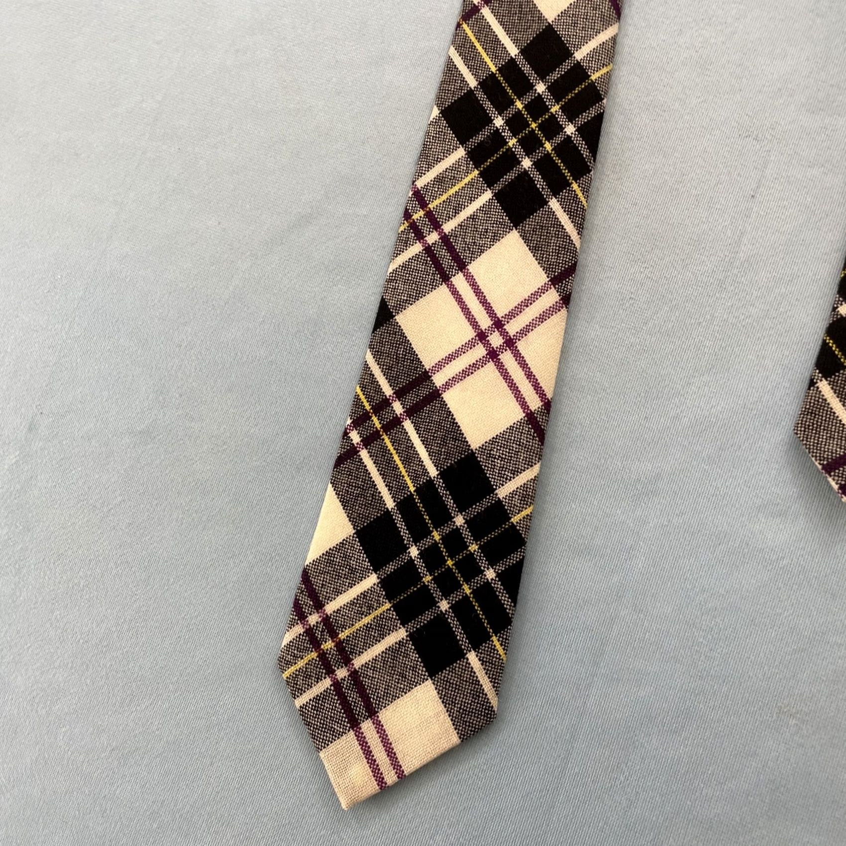 Vintage VINTAGE Macpherson Scotland 100% New Wool Cloth Tie Plaid Purple Blue Necktie 3x54 EUC | Designer | Mens Size ONE SIZE - 3 Thumbnail