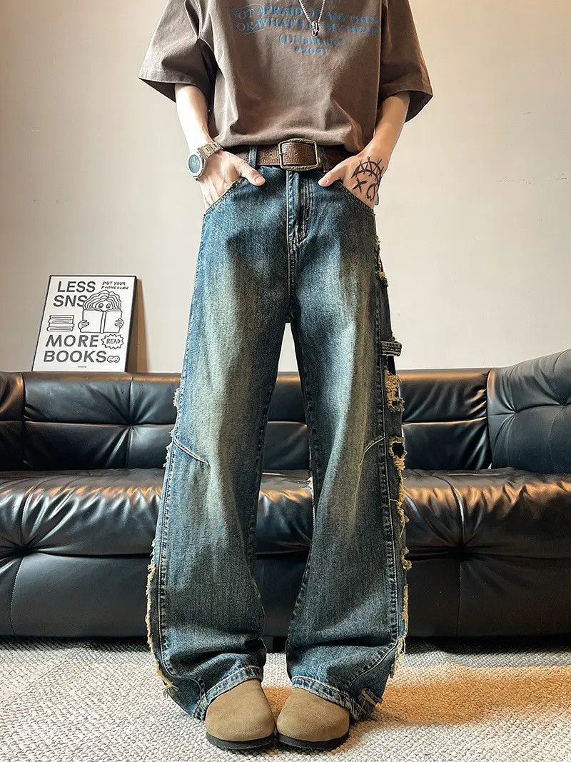Japanese Brand Retro loose ripped edge slightly flared jeans Size US 32 / EU 48 - 6 Thumbnail