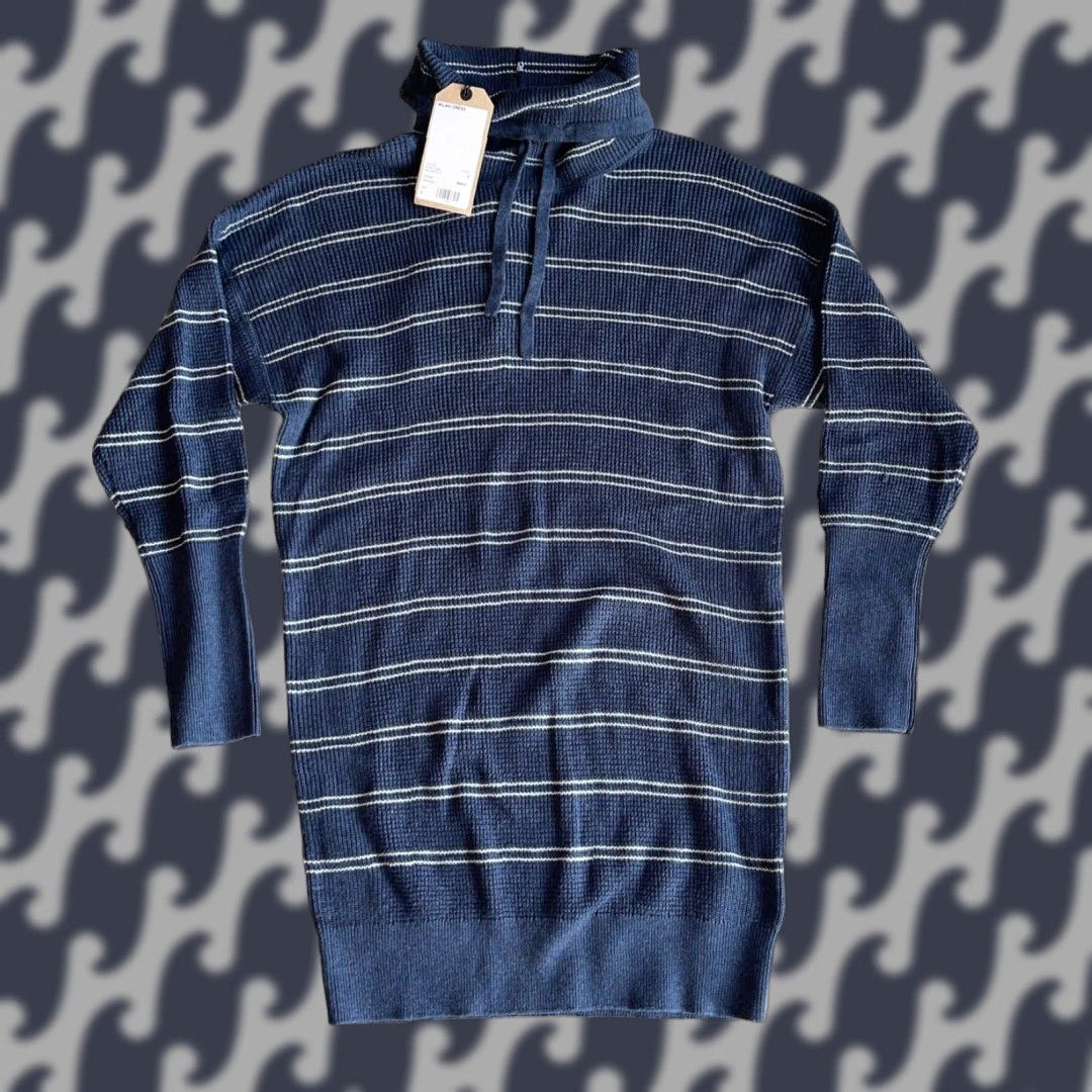 Prana prAna Milani Dress Nautical Stripe Womens S Blue Knit Striped Long Sleeve Knee Length Cowl Neck Sweater Dress Size S / US 4 / IT 40 - 1 Thumbnail