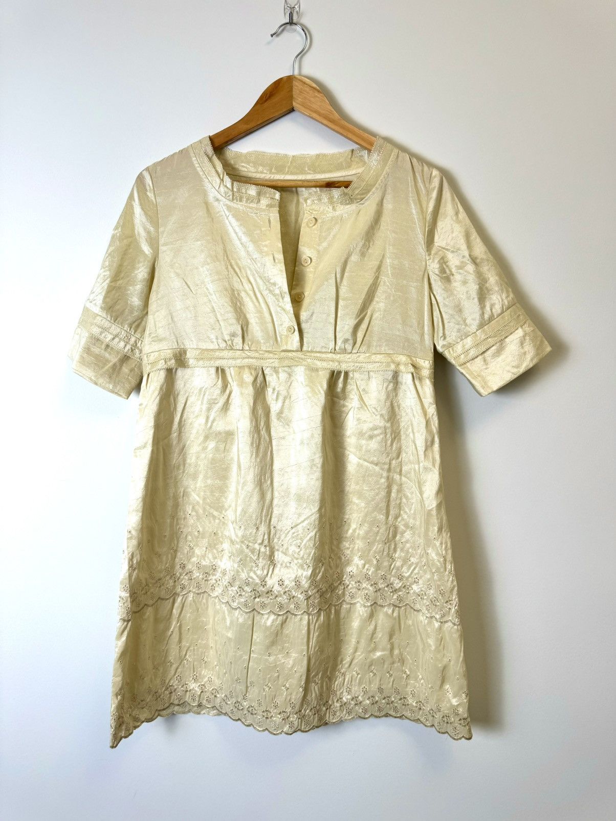 Other Cream and gold lace trim midi vintage style dress Size S / US 4 / IT 40 - 1 Thumbnail