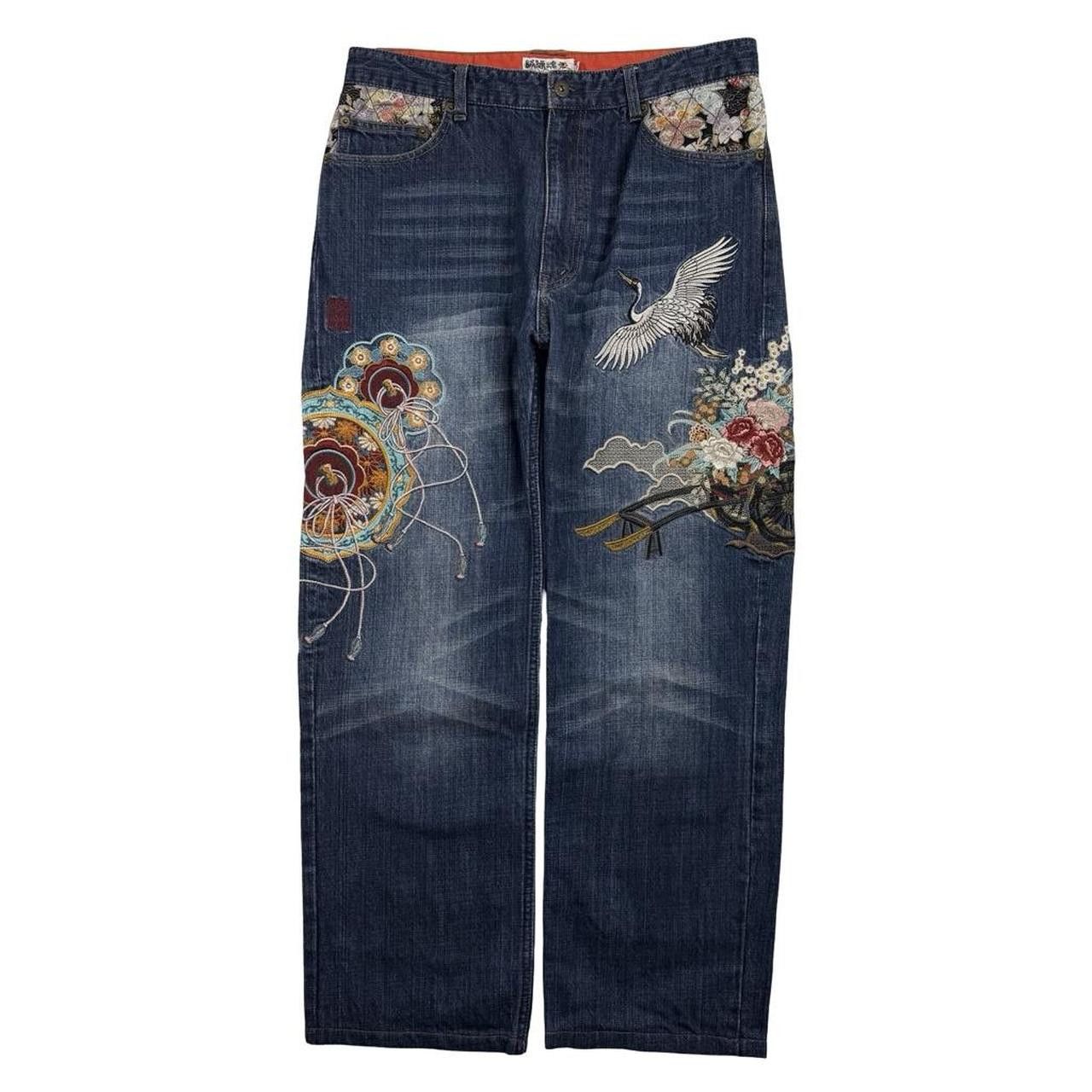 Karakuri Tamashii Karakuri Tamashii Embroidered Floral Japanese Jeans Waist 33 Size US 33 - 8 Thumbnail