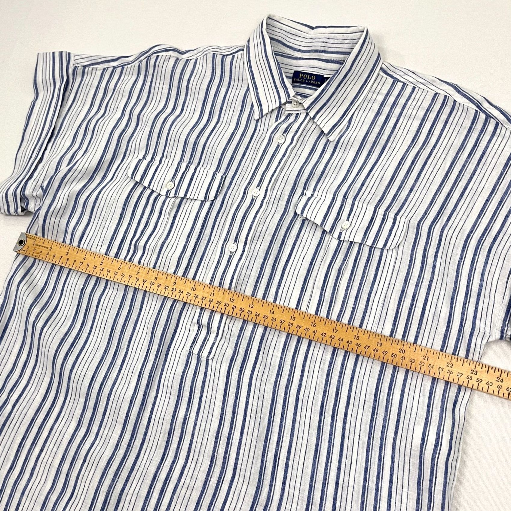 Polo Ralph Lauren VINTAGE Polo Ralph Lauren Blouse Womens L Oversized Popover Linen Blue White Beachy Prep Size L / US 10 / IT 46 - 5 Thumbnail