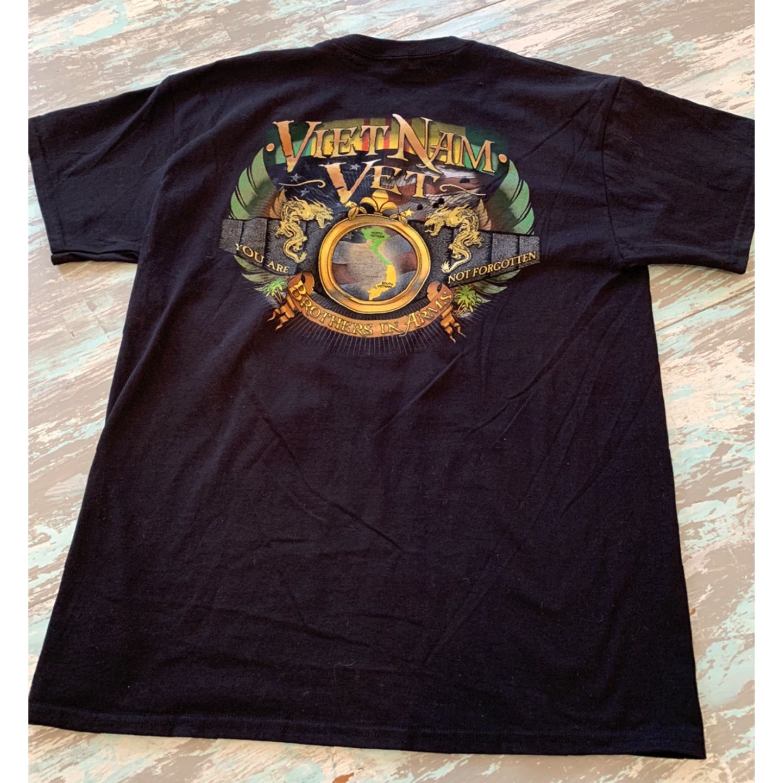 Gildan VINTAGE Large Gildan "VietNam Vet Brothers in Arms" Men's Black Short Sleeve Tshirt Size US L / EU 52-54 / 3 - 5 Thumbnail