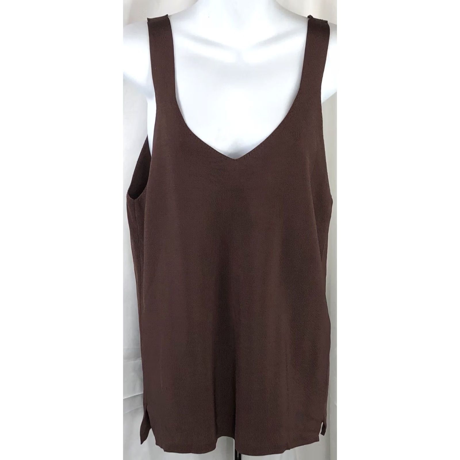 Ann Taylor Ann Taylor Tank Top L Brown Viscose Knit V-Neck NWT Fairy Grunge Whimsigoth Size L / US 10 / IT 46 - 2 Thumbnail
