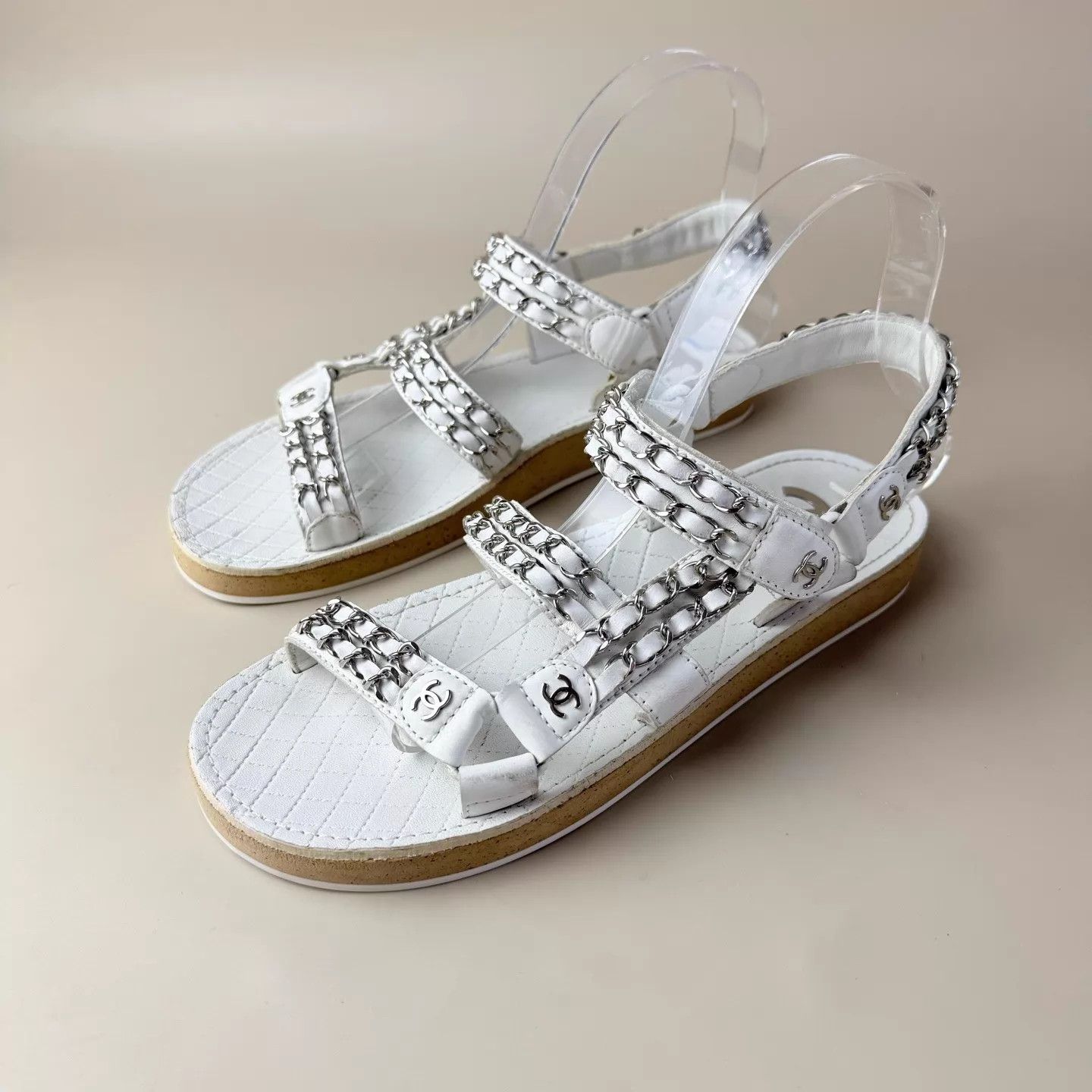 Chanel Chanel Silver Chain CC Silver Buckle Sandals EUR 38 99 New Size US 7.5 / IT 37.5 - 1 Thumbnail