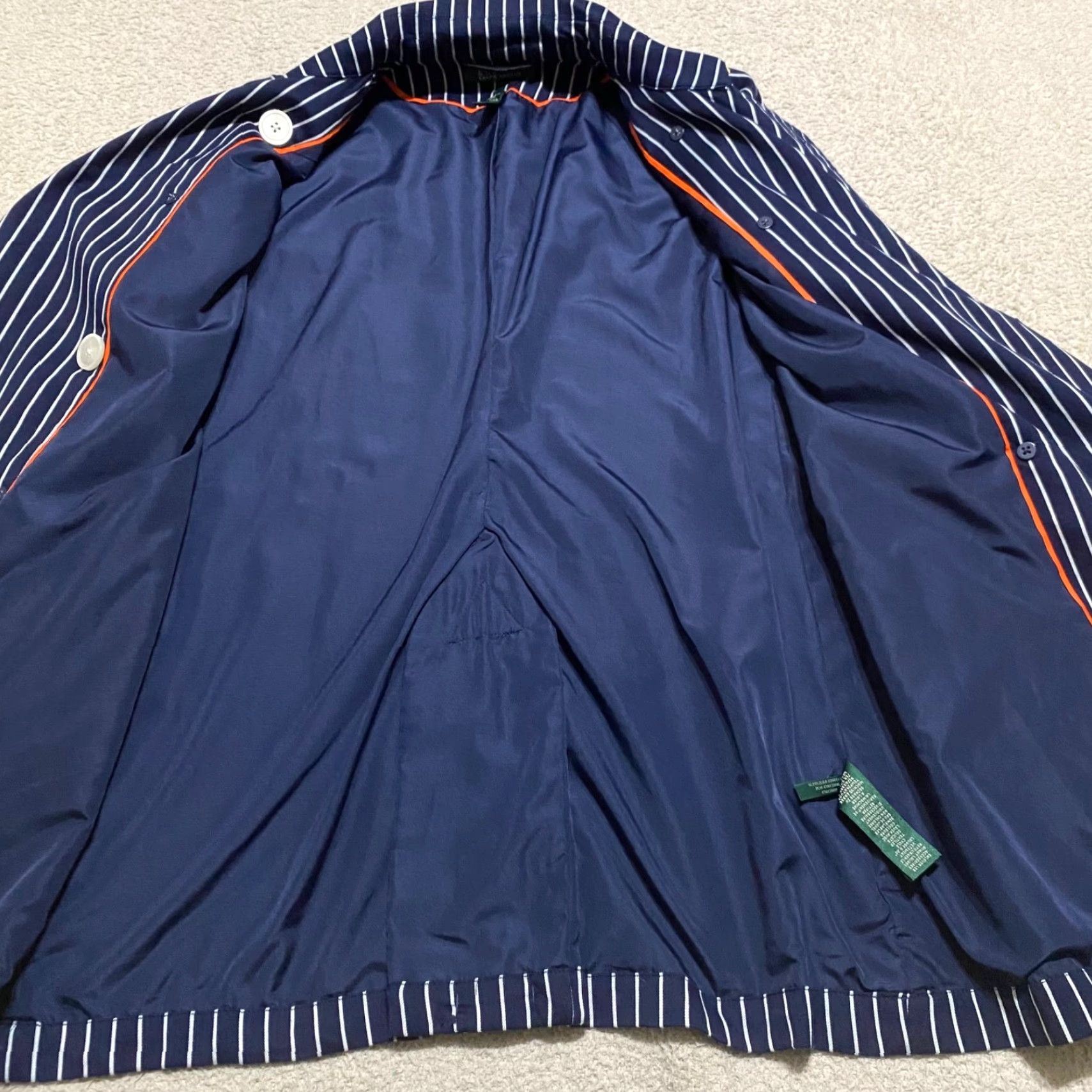 Ralph Lauren Lauren Ralph Lauren Womens Trench Coat Blue Striped Lined Cotton Mid-Length Long Sleeve Small SS Regular Womens - 90s? No, just title. Size S / US 4 / IT 40 - 7 Thumbnail