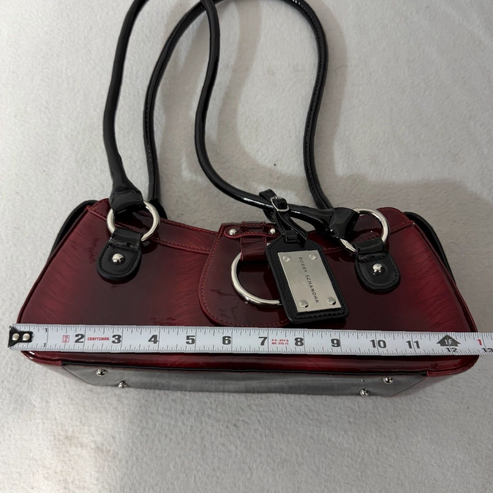 Vintage Bobby Schandra Red Patent Leather Shoulder Bag Purse Designer Small Women XS Zip Magnetic Handbag Size ONE SIZE - 2 Thumbnail