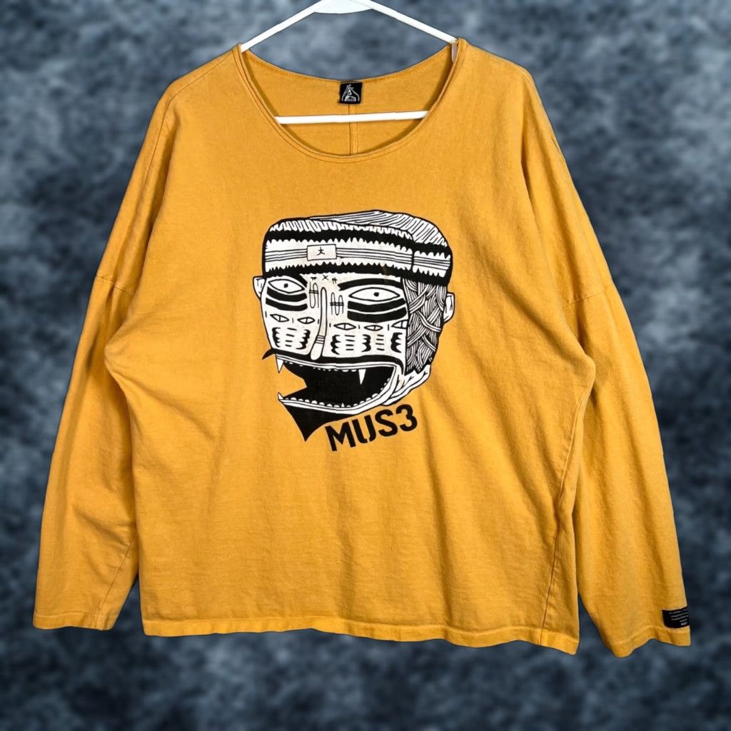 Vintage VINTAGE Mus3 T-Shirt Long Sleeve Mens Large Yellow - Graphic Distressed 90s Style - Made in NYC Mens Size US L / EU 52-54 / 3 - 1 Thumbnail