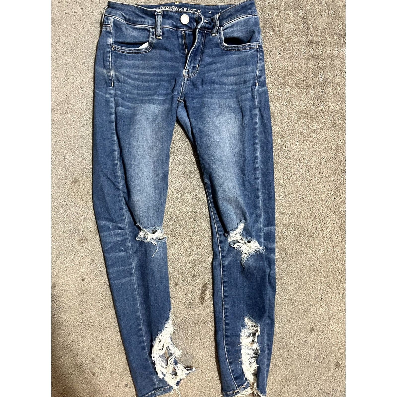 American Eagle Outfitters American Eagle Outfitters Jeans Crop Jeans Distressed 4 Blue Denim Slim 5-Pocket Womens Low Rise 26in Inseam Regular Size 4 Size 27" / US 4 / IT 40 - 3 Thumbnail