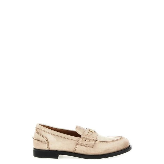MIU MIU $1200 Ivory Leather Vintage Effect Penny Loafers New