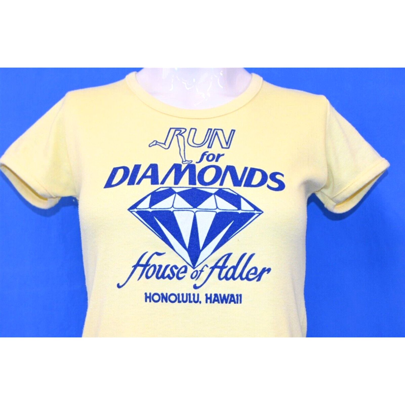 image of Hanes Vintage 80's House Of Adler Run For Diamonds Honolulu Hawaii Women's T-Shirt Xs in White