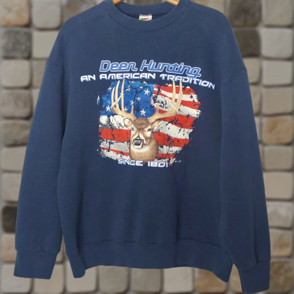 Fruit Of The Loom VINTAGE Deer Hunting Sweatshirt Men XL American Tradition Buck USA Patriot Hunt Size US XL / EU 56 / 4 - 1 Thumbnail