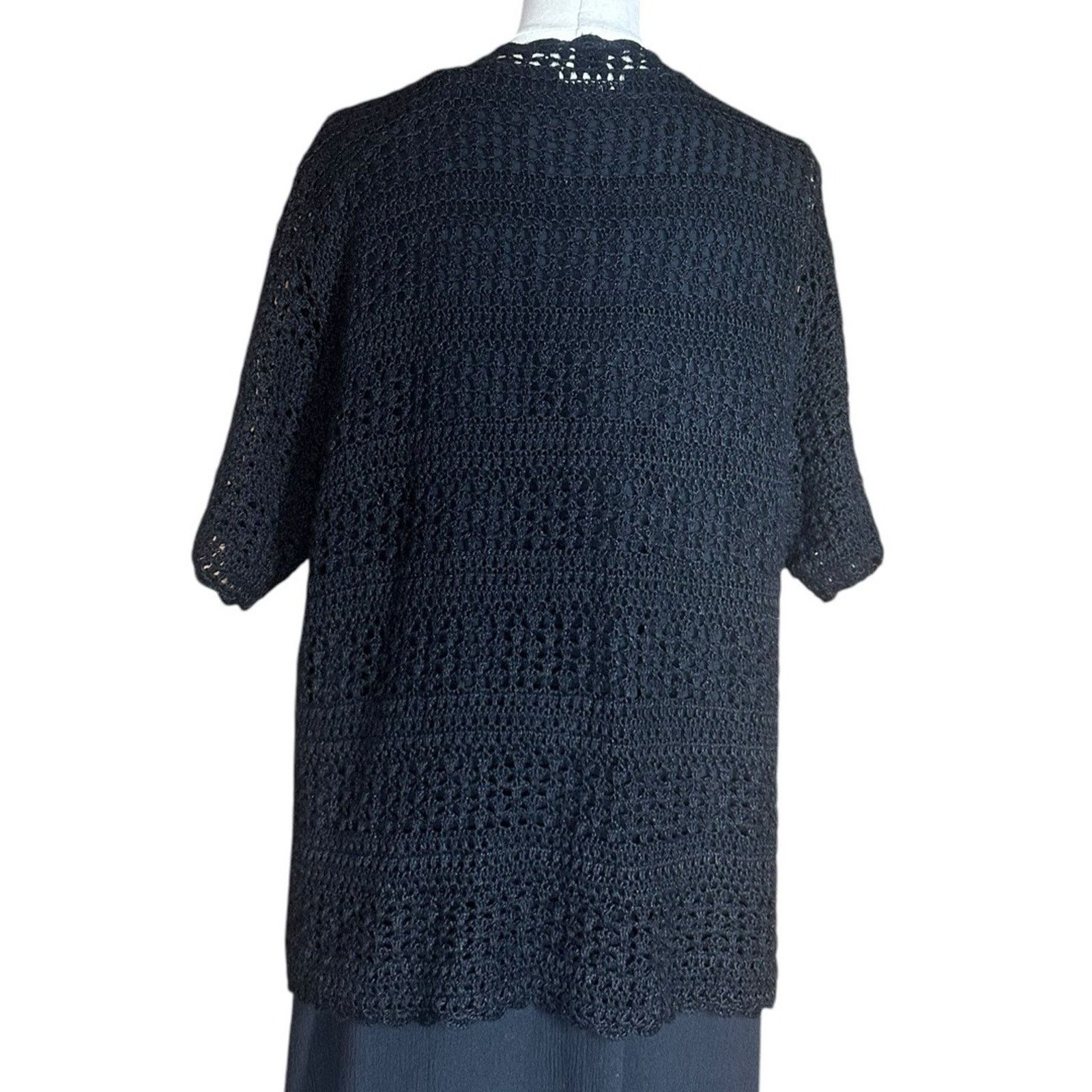 Other Vtg 90s Teddi Black Floral Dress Crochet Cardigan Set M/L? Size L / US 10 / IT 46 - 10 Thumbnail