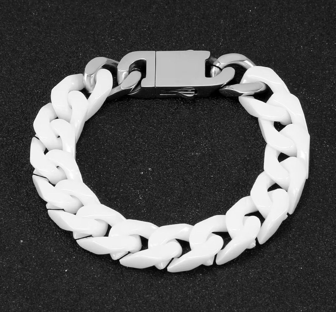 Vintage Hippie Ceramic Style Bangle Bracelet White 20.5cm Size ONE SIZE - 2 Thumbnail