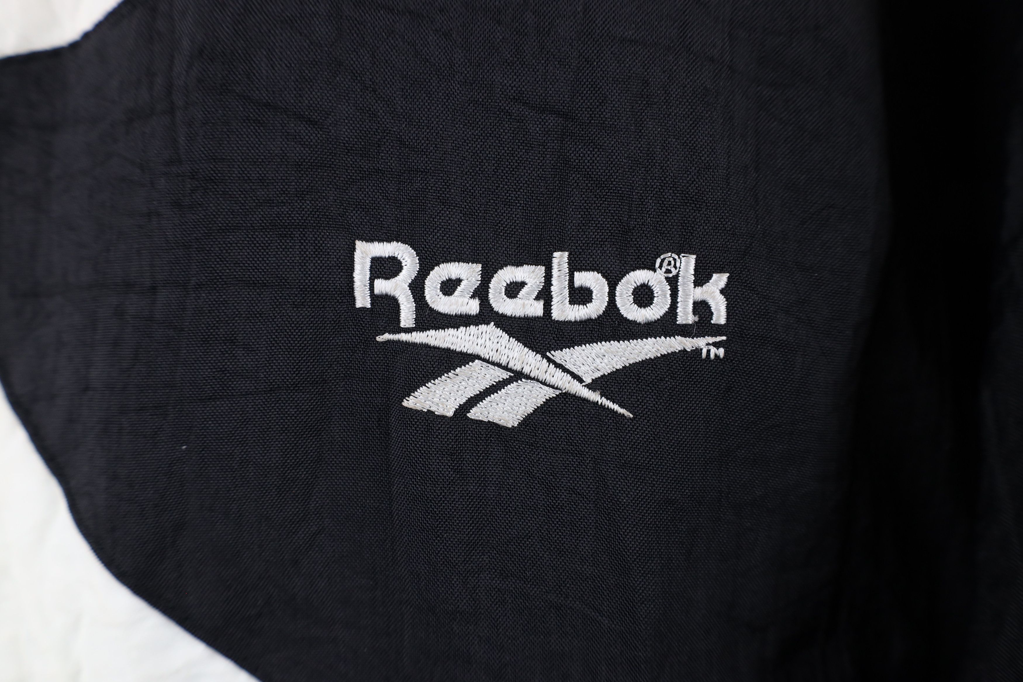 Vintage 90s Reebok Soccer Out Big Logo Hooded Puffer Jacket