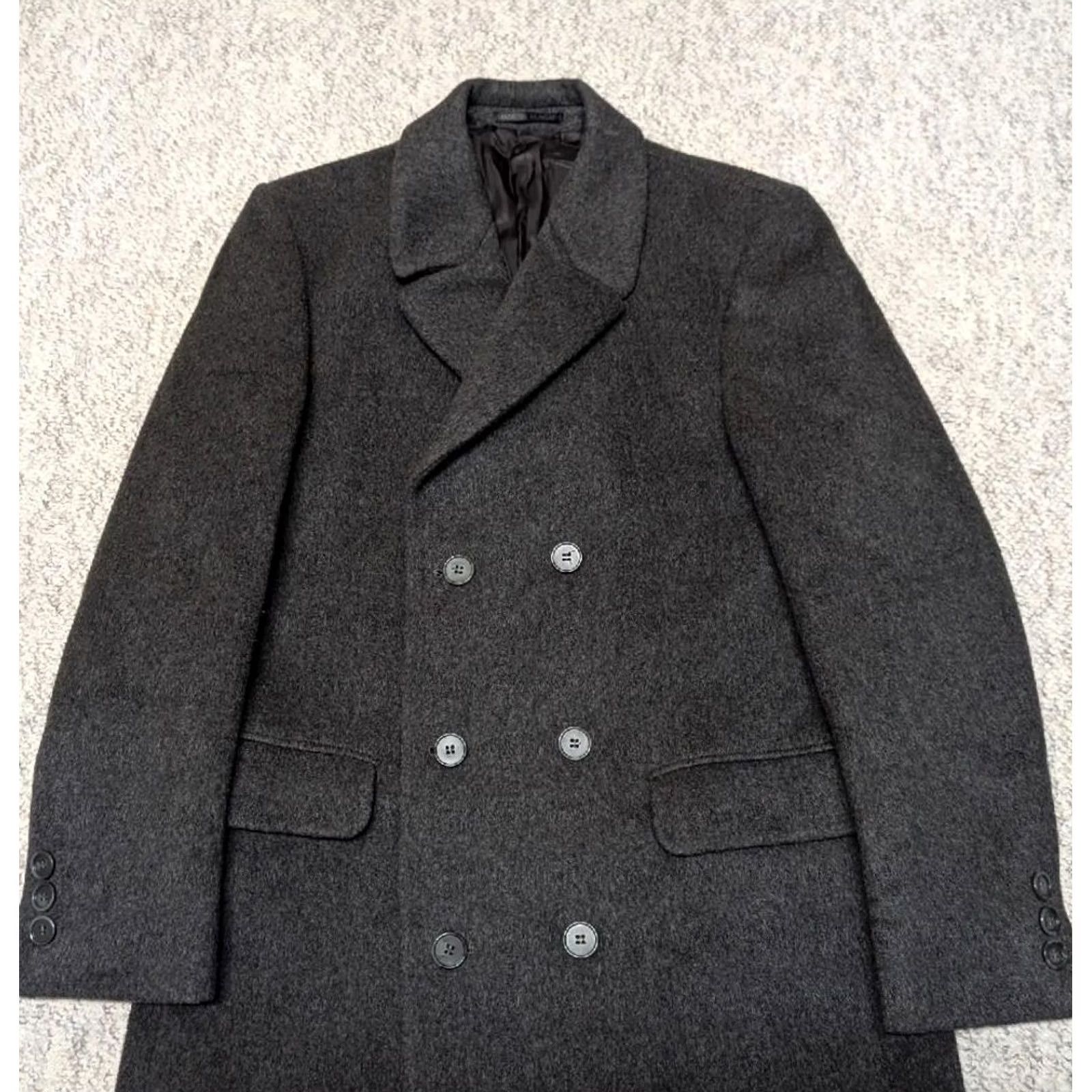 Flannel VINTAGE Stratojac Overcoat Mens 40R Gray Double Breasted Thick Wool Flannel Matted Mohair Size US M / EU 48-50 / 2 - 5 Thumbnail