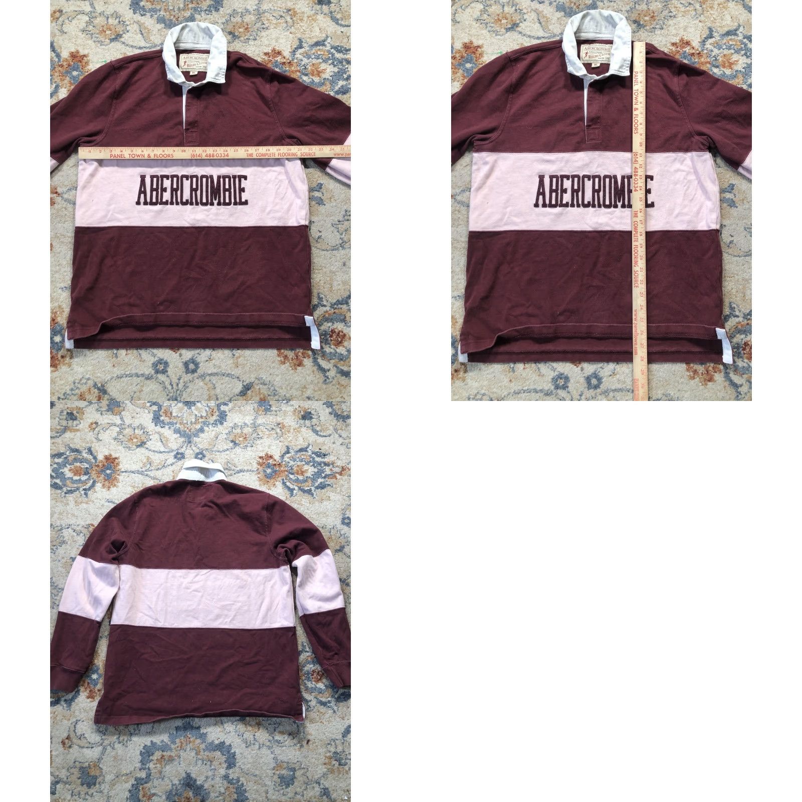 Abercrombie & Fitch VINTAGE Abercrombie Shirt Mens XL Burgundy Pink Rugby Stripe Long Sleeve Logo Collar Size US XL / EU 56 / 4 - 8 Thumbnail