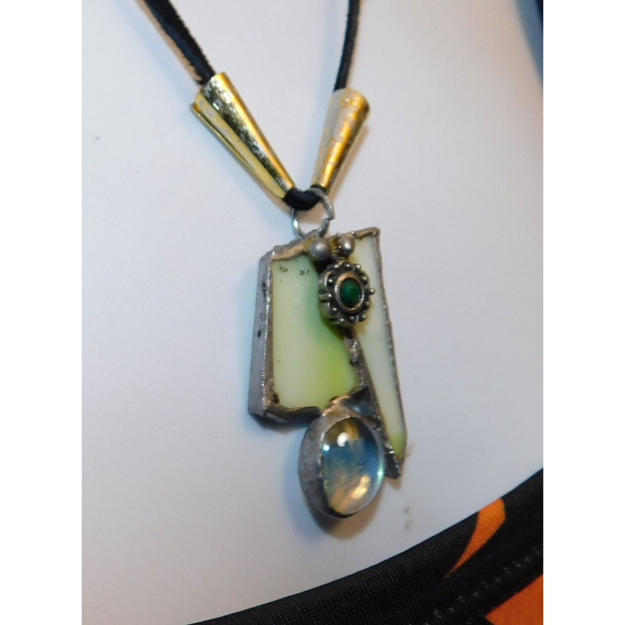 Handmade Handmade Abstract Green Stained Glass Pendant Necklace Size ONE SIZE - 5 Thumbnail