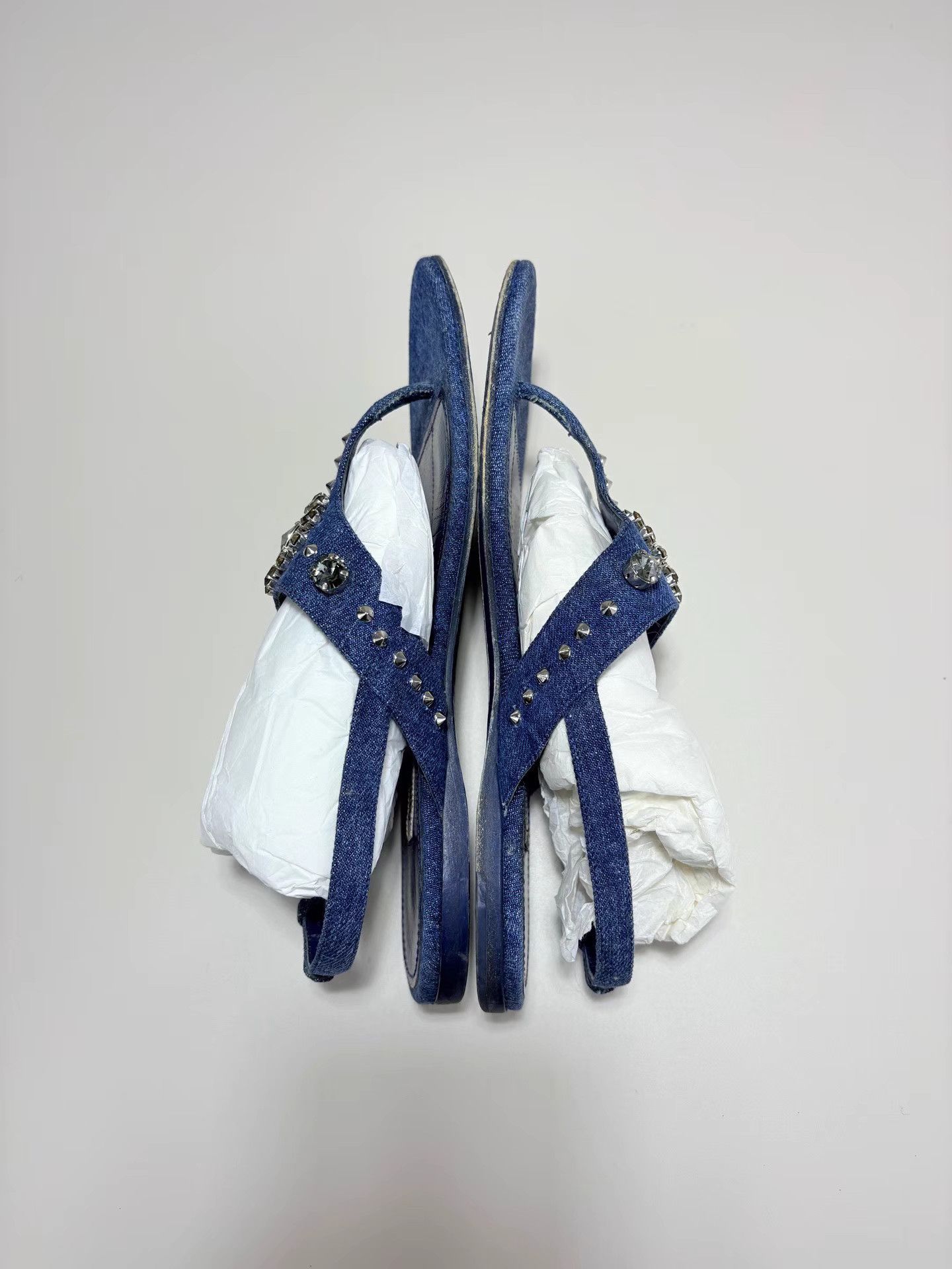 Miu Miu MIUMIU Denim Crystal Sandals K1 Size US 8.5 / IT 38.5 - 4 Thumbnail