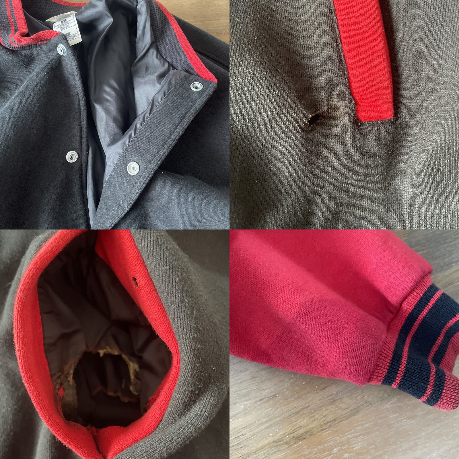 Fruit Of The Loom VINTAGE Fruit of the Loom Varsity Jacket Jacket L Black Red Cotton Retro Mens 90s College Sports Vietnam? Size US L / EU 52-54 / 3 - 8 Thumbnail