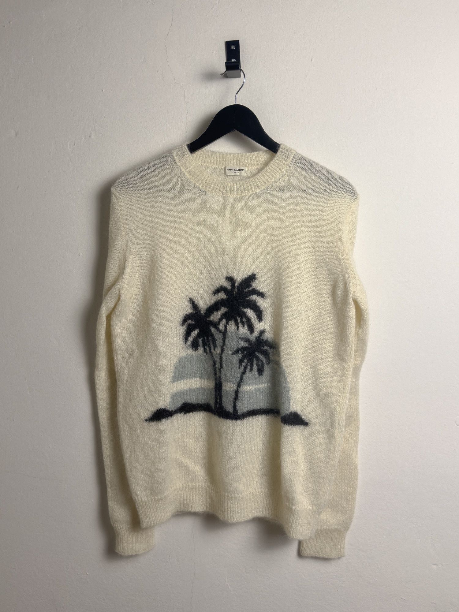 image of Saint Laurent Paris Mohair Palm Knit in Off White, Men's (Size Small)