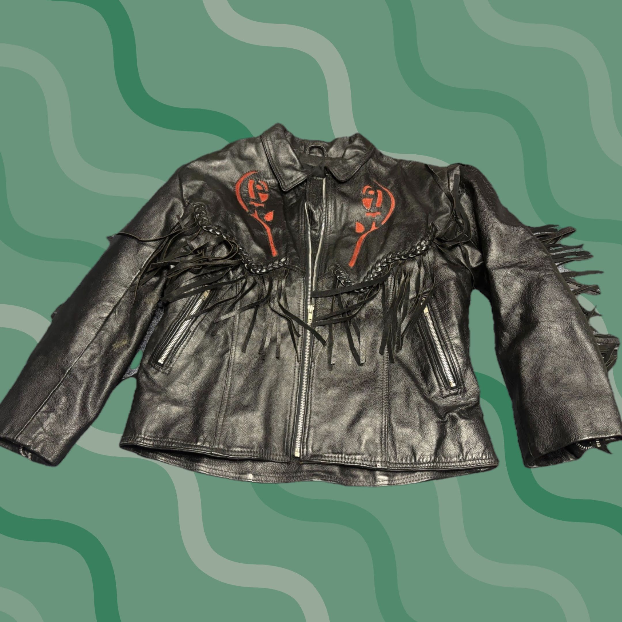 Vintage Addis Womens Black Genuine Leather Fringe Full-Zip Motorcycle Jacket L Size L / US 10 / IT 46 - 1 Thumbnail
