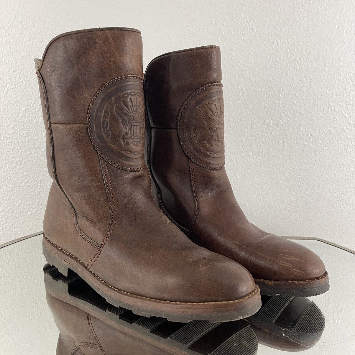 Vintage Vintage Western Brown Leather Embossed Eagle Mid Calf Boots Size US 9 / EU 42 - 1 Thumbnail